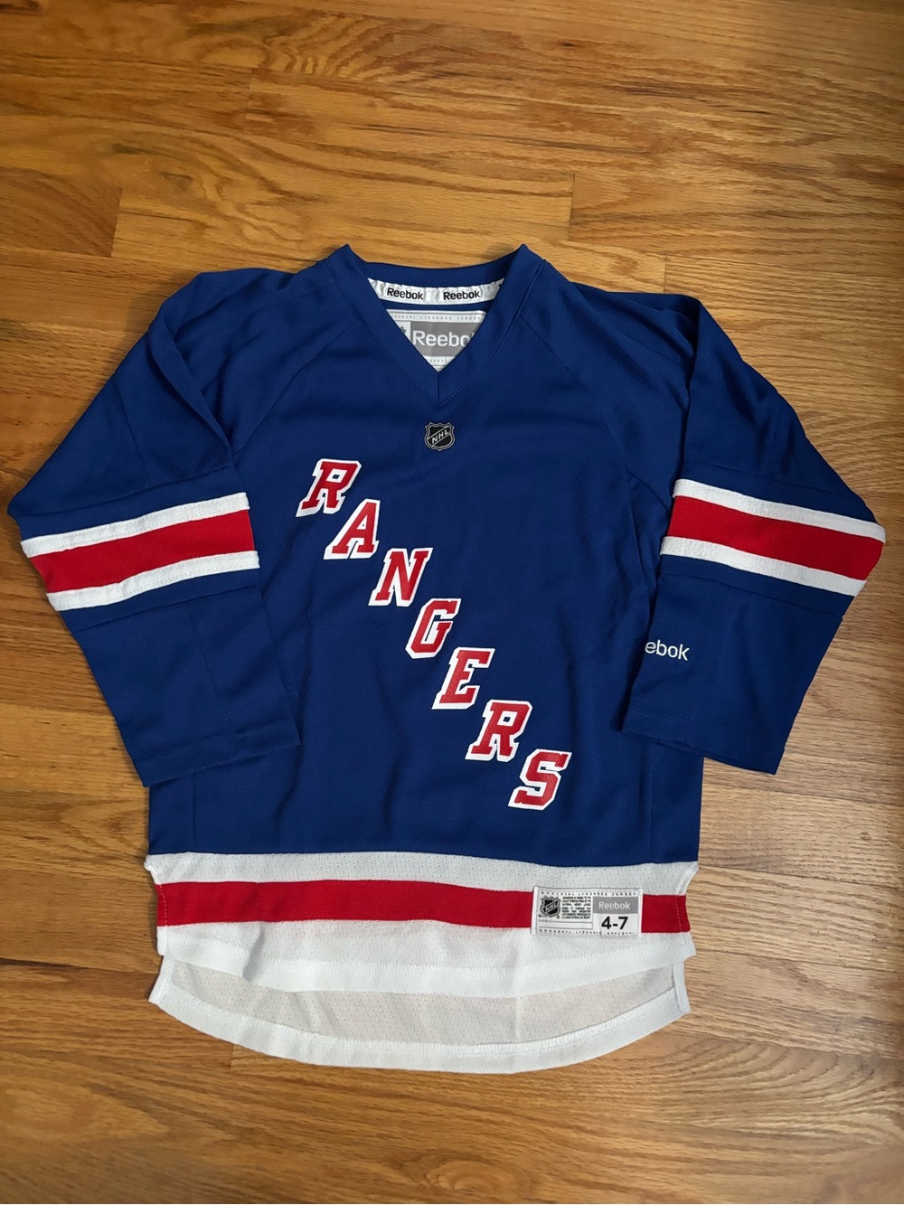 Reebok Kids Blue New York Rangers Hockey Jersey with Red & White Accents